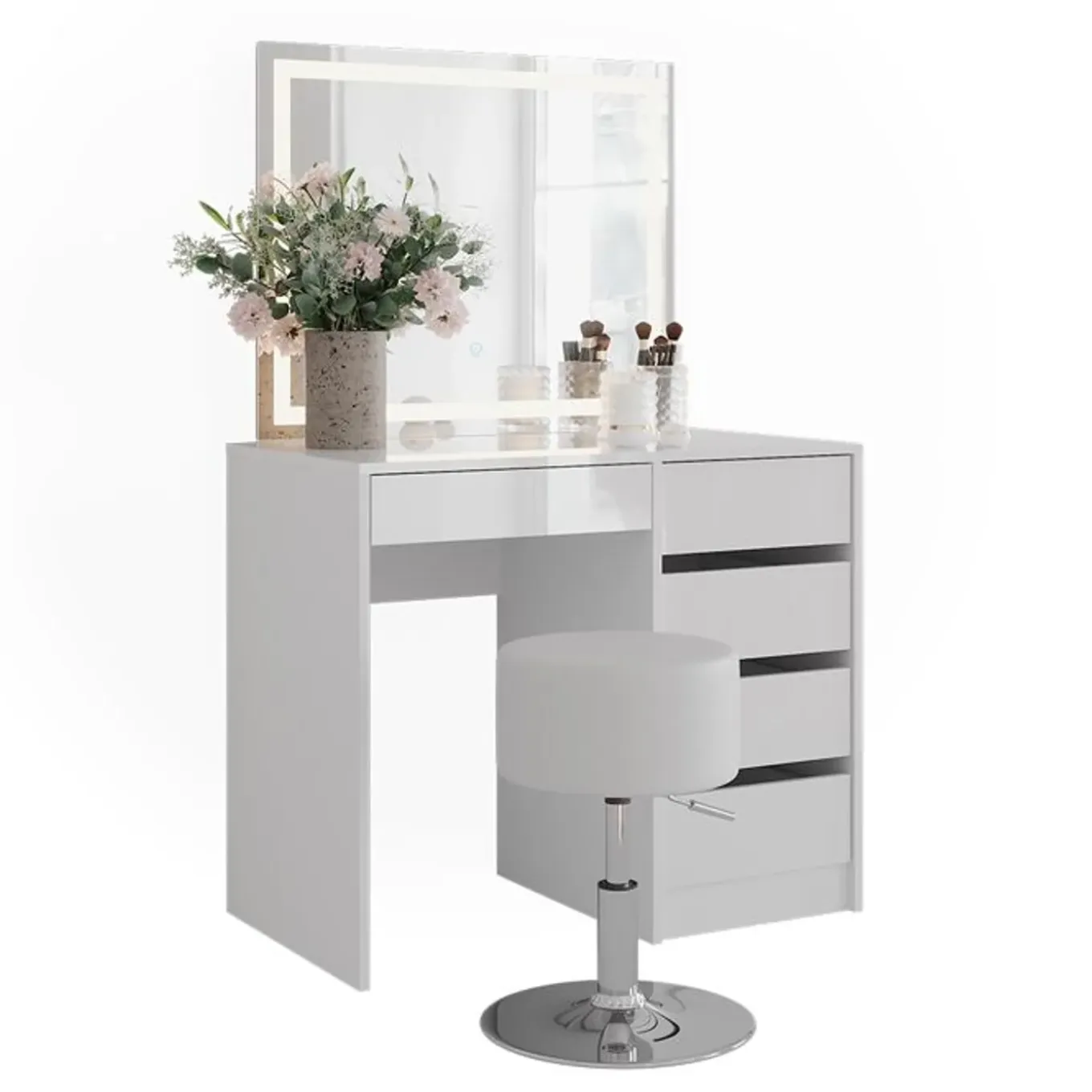 Vicco Sherry Kaptafelset Met Led-spiegel - Wit Hoogglans