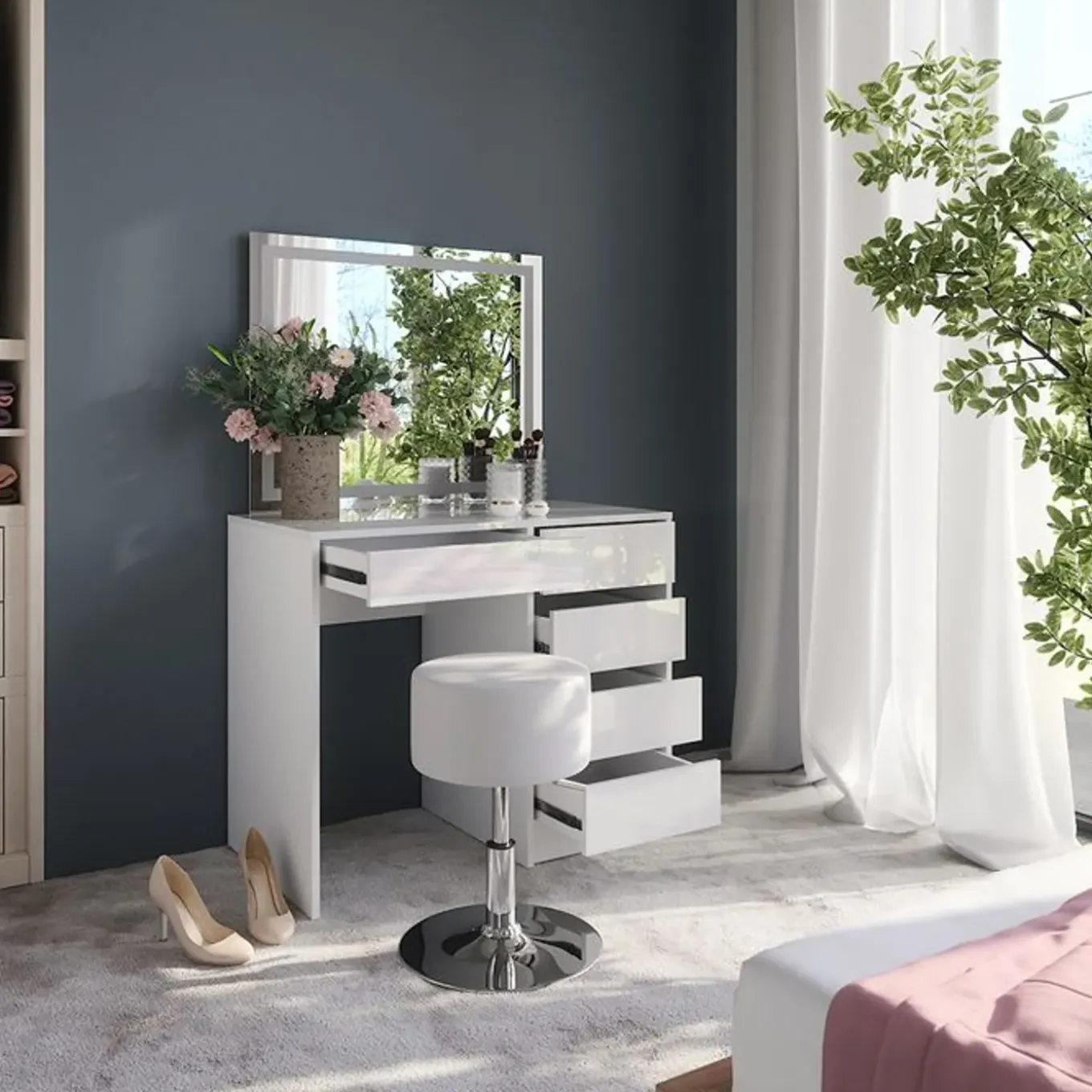 Vicco Sherry Kaptafelset Met Led-spiegel - Wit Hoogglans