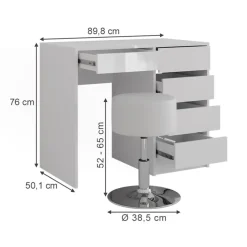 Vicco Sherry - Kaptafel - Wit Hoogglans - 89,8 Cm