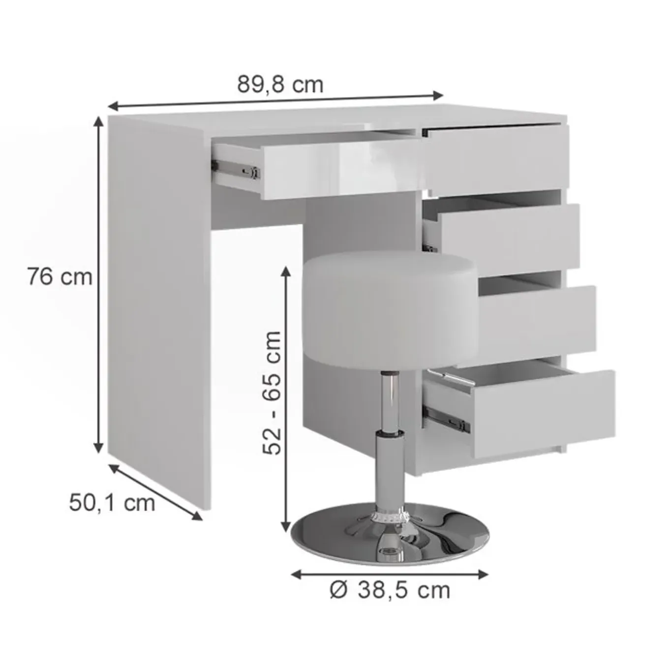 Vicco Sherry - Kaptafel - Wit Hoogglans - 89,8 Cm