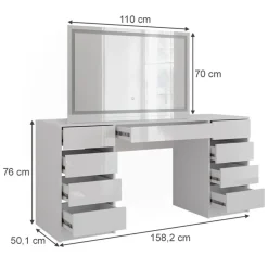 Vicco Sherry - Toilettafel Met Led Spiegel - Wit Hoogglans - 158,2 X 76 X 50,1 Cm