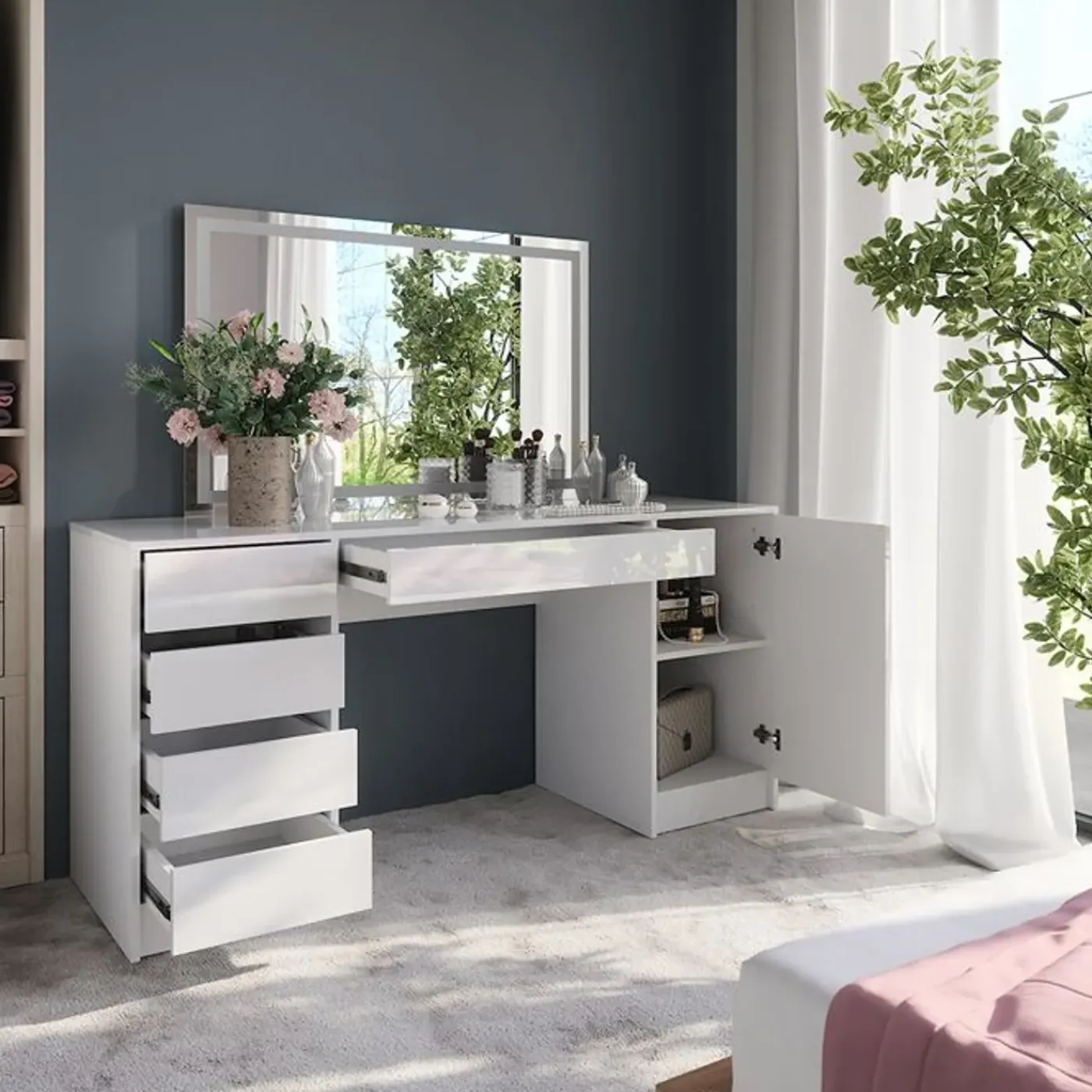 VICCO - Toilet-/kaptafel - Sherry Met Led-spiegel - 158,2 Cm