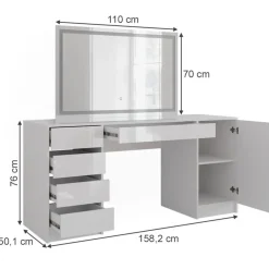 VICCO - Toilet-/kaptafel - Sherry Met Led-spiegel - 158,2 Cm