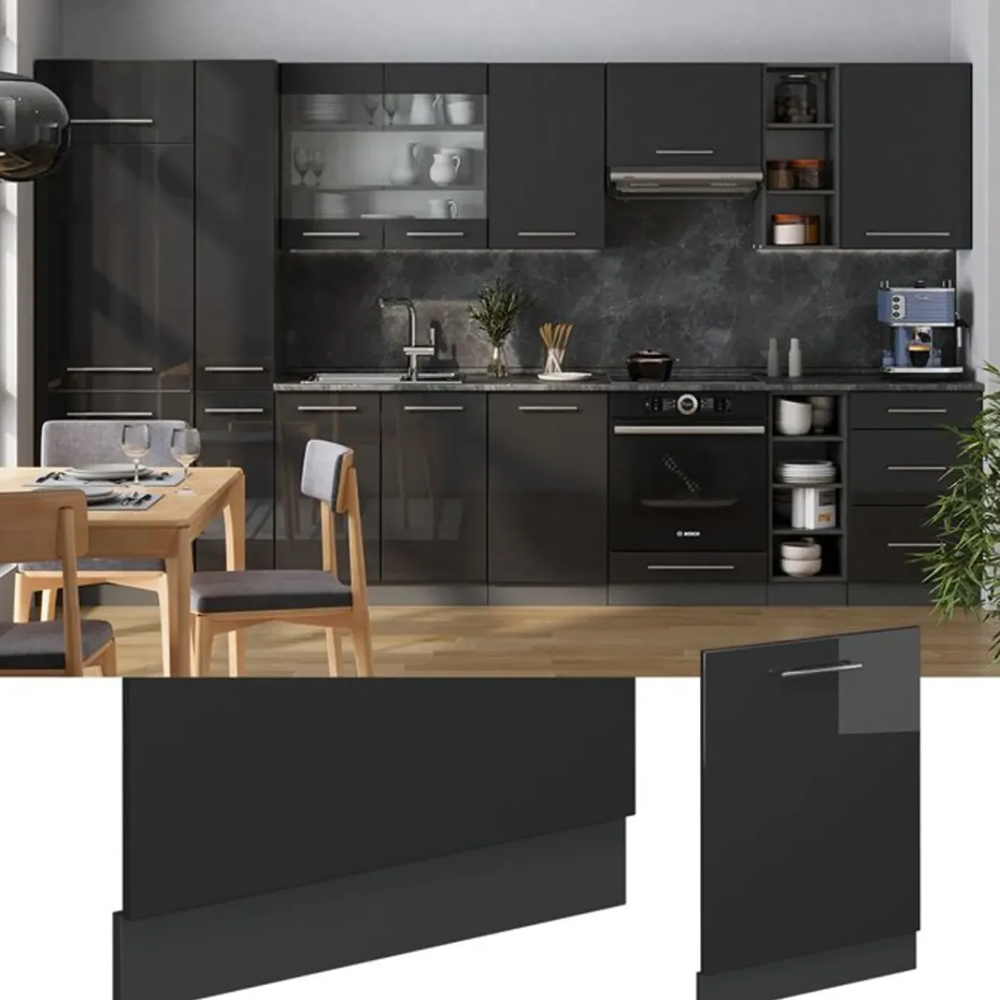 VICCO - Vaatwasserfront - Antraciet Hoogglans - 60 Cm