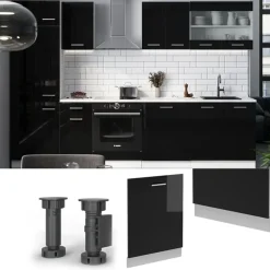 Vicco - Vaatwasserfront - Zwart Hoogglans Voor 60 Cm - 60 X 81,8 Cm
