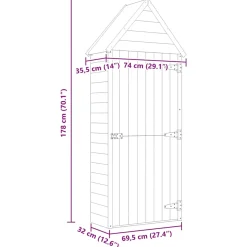 vidaXL Gereedschapsschuur 69 Bruin 69,5 X 32 X 178 Cm Houten Schuur