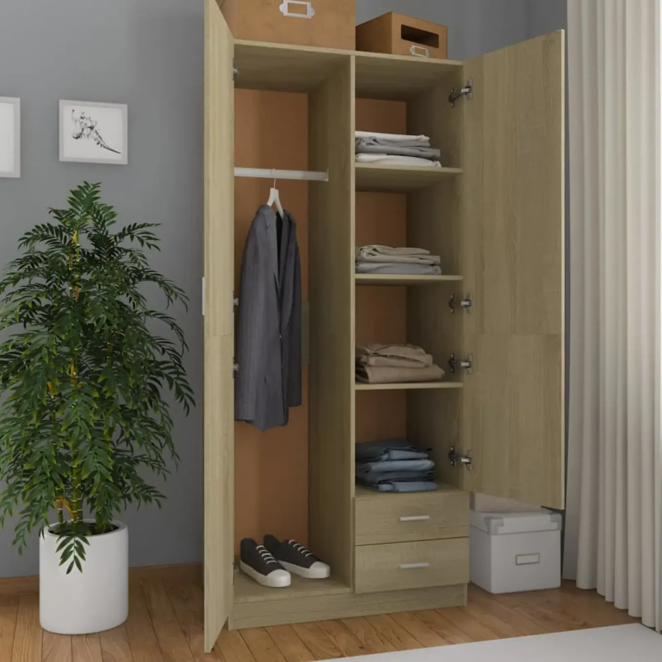 Vidaxl - Kledingkast - 2 Deuren 2 Lades - Sonoma Oak - 80x52x180 Cm