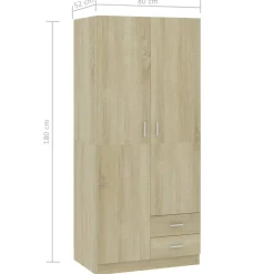 Vidaxl - Kledingkast - 2 Deuren 2 Lades - Sonoma Oak - 80x52x180 Cm