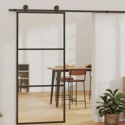 Vidaxl -schuifdeur -zwart -90 X 205 Cm (200 Cm Schuifrail) -aluminium