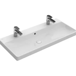 Villeroy & Boch Avento Meubelwastafel - 100x47cm - 2 Kraangaten - Met Overloop - White Alpine (glans