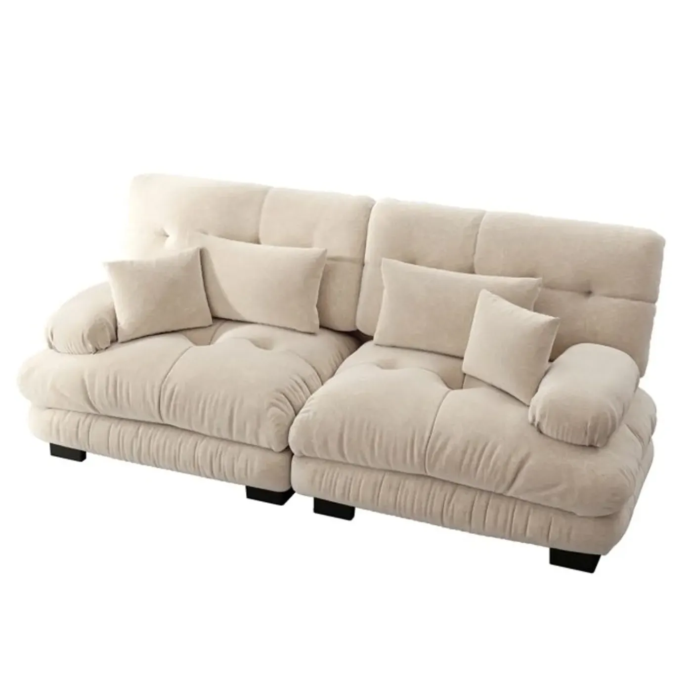 NO BRAND Vintage Chenille Hoekbank Cloud - Lichtbruin - Massief Hout - 220x77x81 Cm