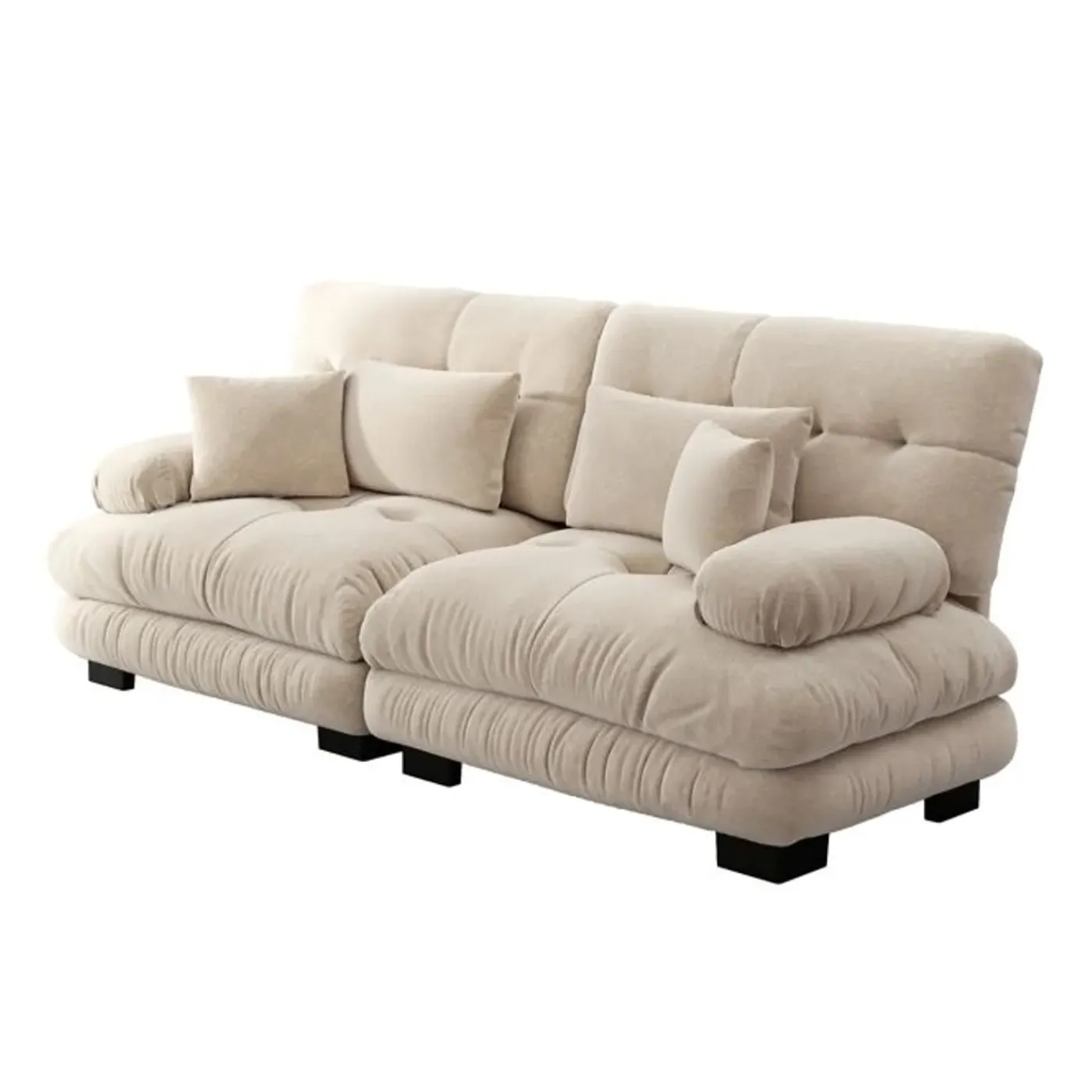 NO BRAND Vintage Chenille Hoekbank Cloud - Lichtbruin - Massief Hout - 220x77x81 Cm