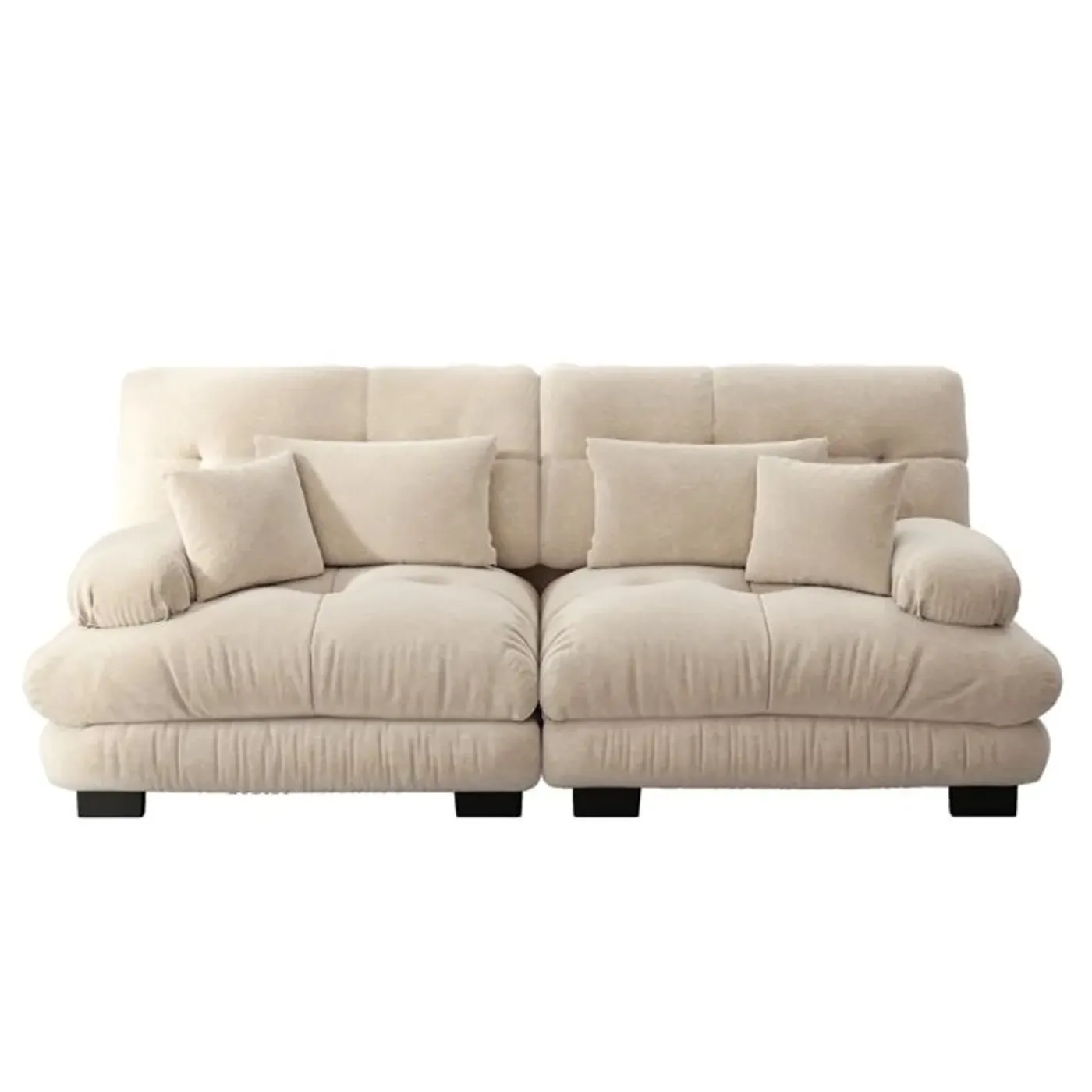 NO BRAND Vintage Chenille Hoekbank Cloud - Lichtbruin - Massief Hout - 220x77x81 Cm