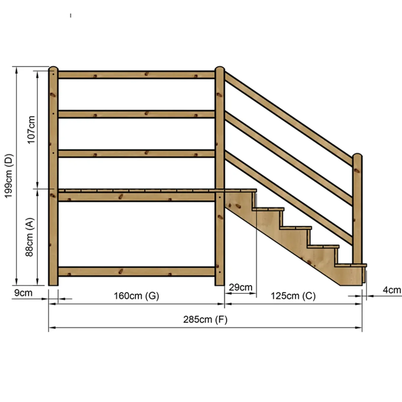 Vinuovo Milano Buitentrap 5 Gesloten Treden - Bordes L189 X B120 Cm - Leuning R+a