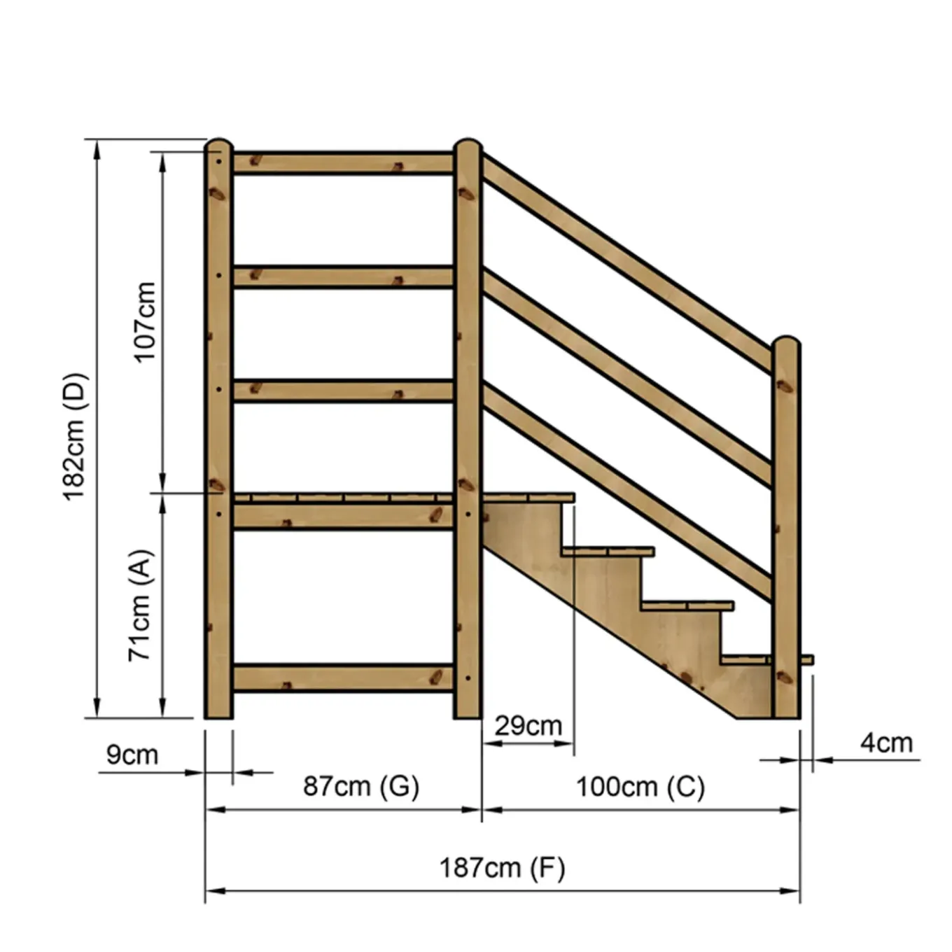 Vinuovo Milano Buitentrap 4 Treden - Bordes L116 X B120 Cm - Leuning L+a