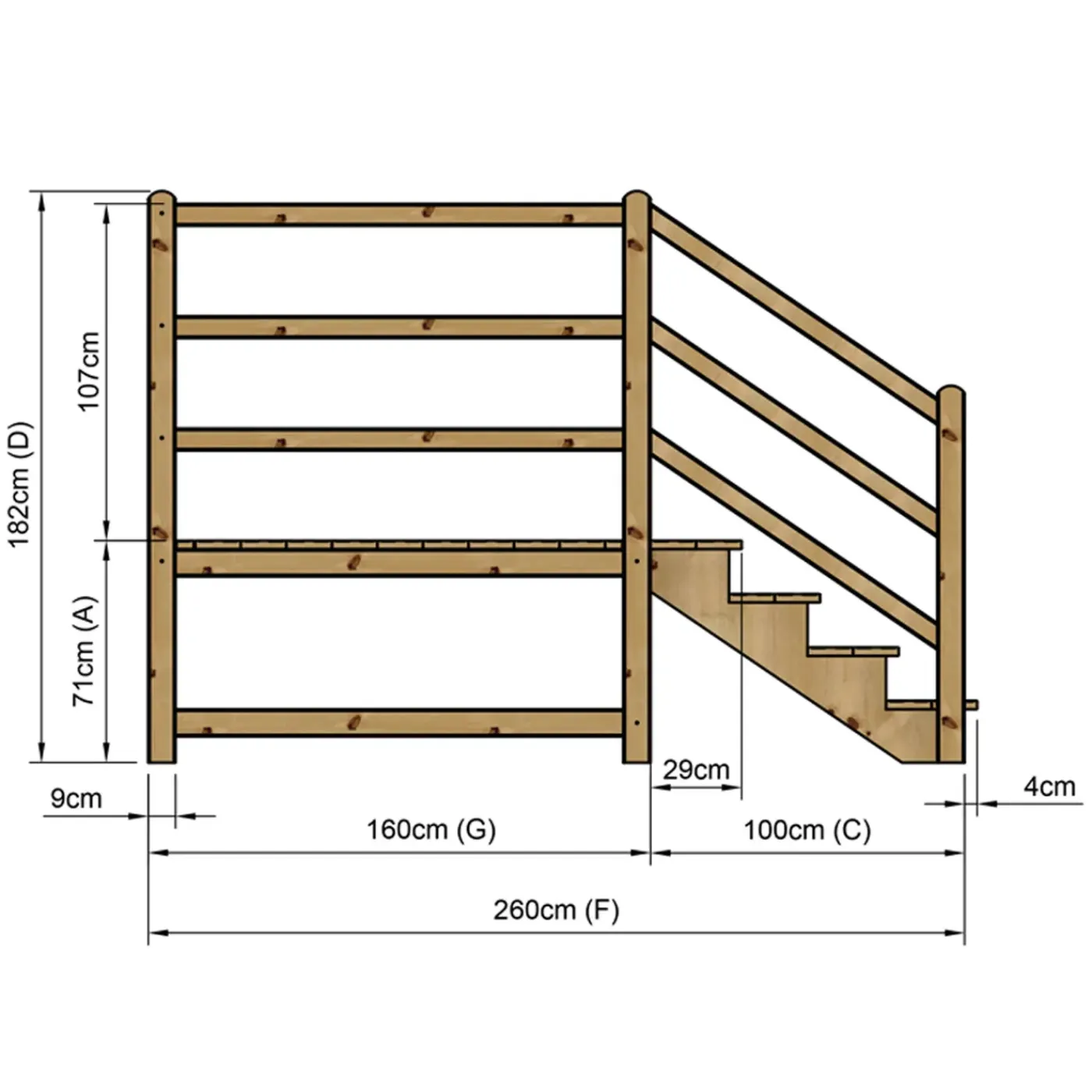 Vinuovo Milano Buitentrap 4 Treden - Bordes L189 X B120 Cm - Leuning L+a