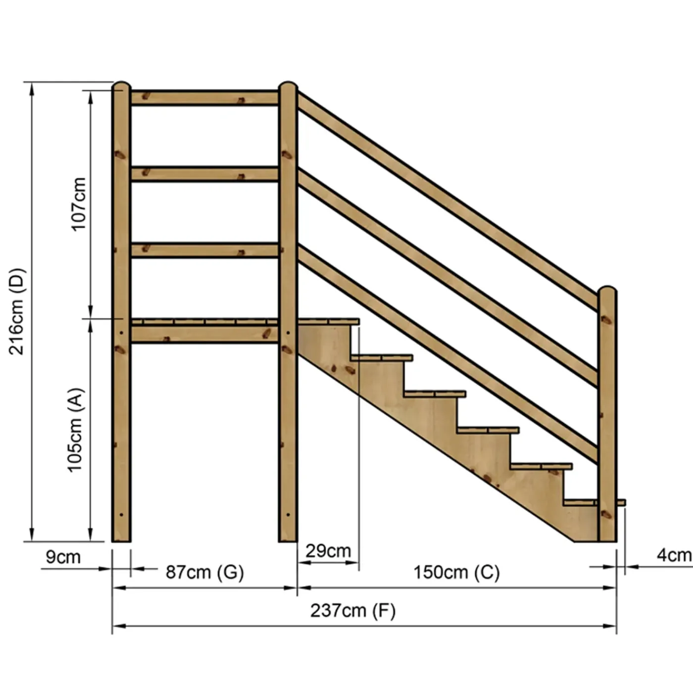 Vinuovo Milano Buitentrap 6 Treden - Bordes L116 X B120 Cm - Leuning L+r
