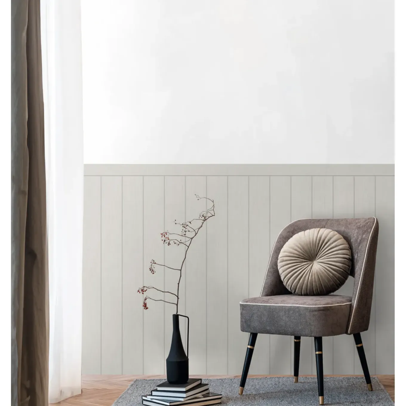 Vinylbehang op vlies 398034 lambri grijs