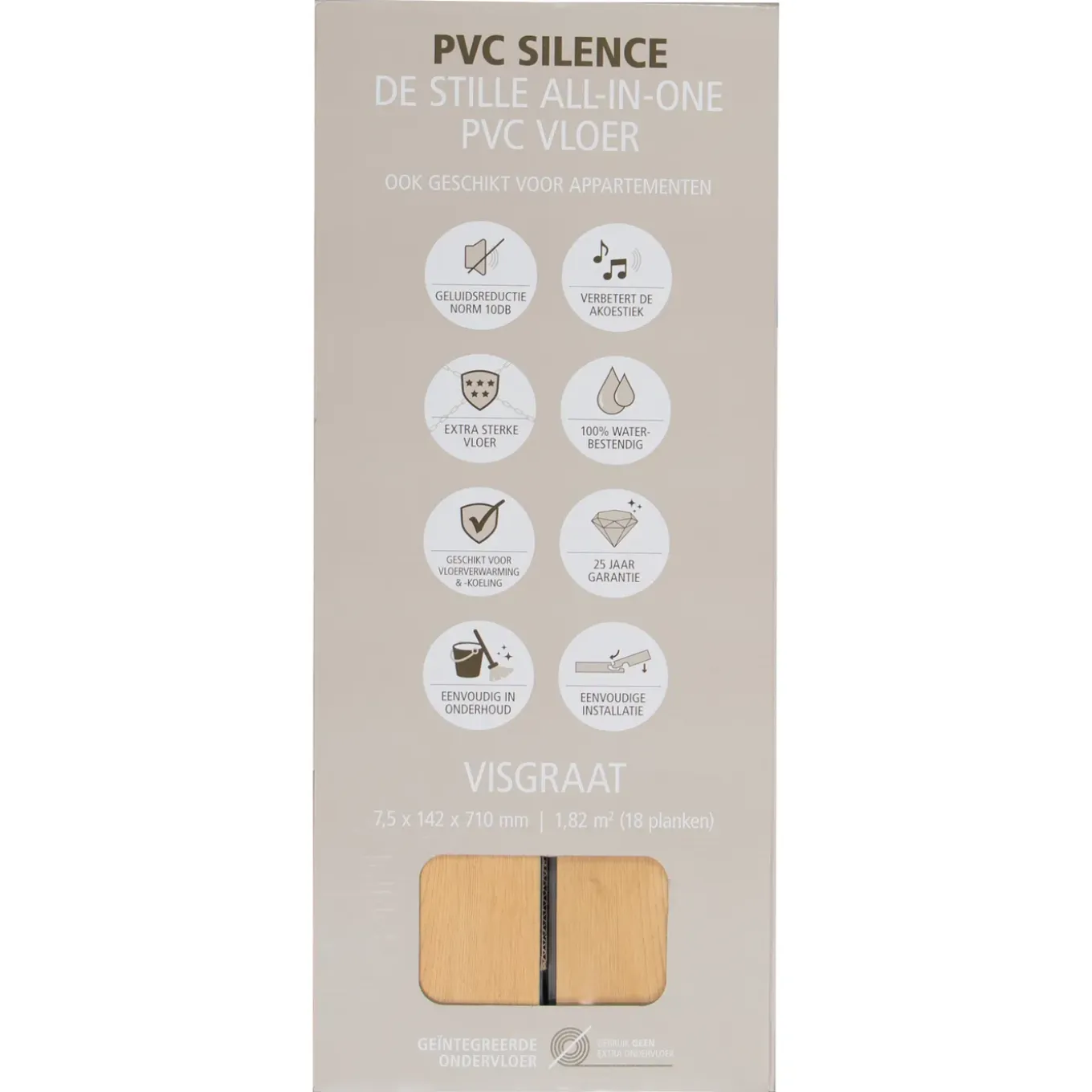 Visgraat PVC Vloer PVC Silence Sereen - 4-zijdige Micro V-groef - 7,5mm - 1,815m²
