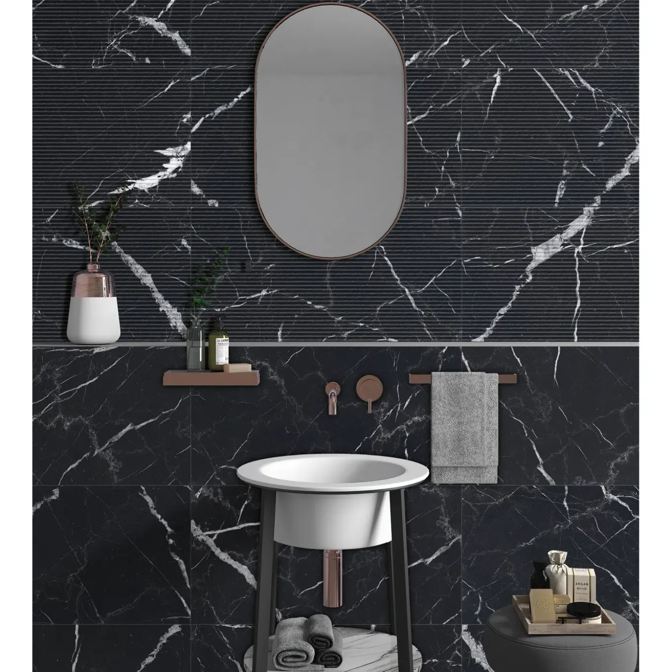 Vloertegel Verona - Marmerlook - Zwart - 31x62cm - 1m²