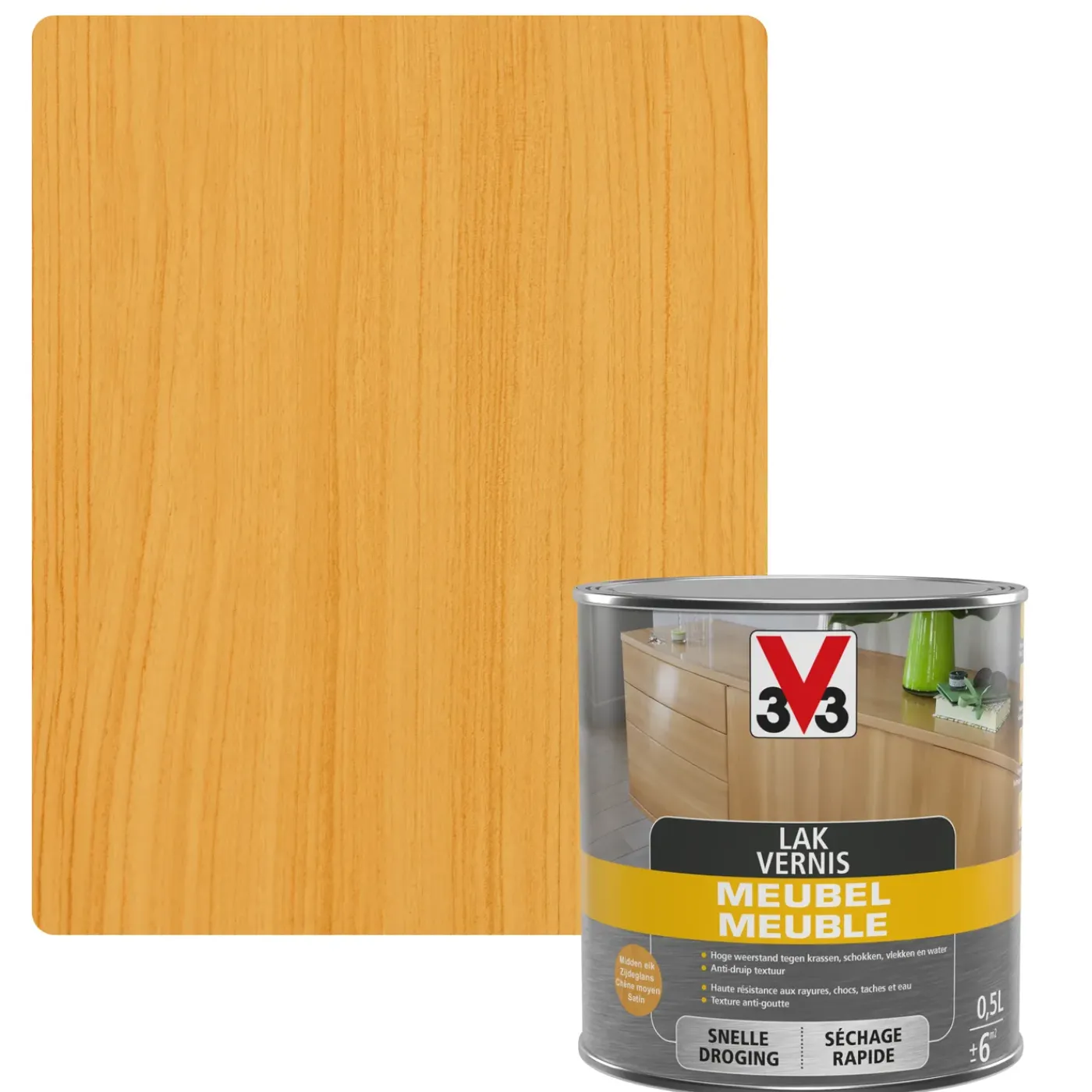 V33 meubellak midden eik zijdeglans 500ml
