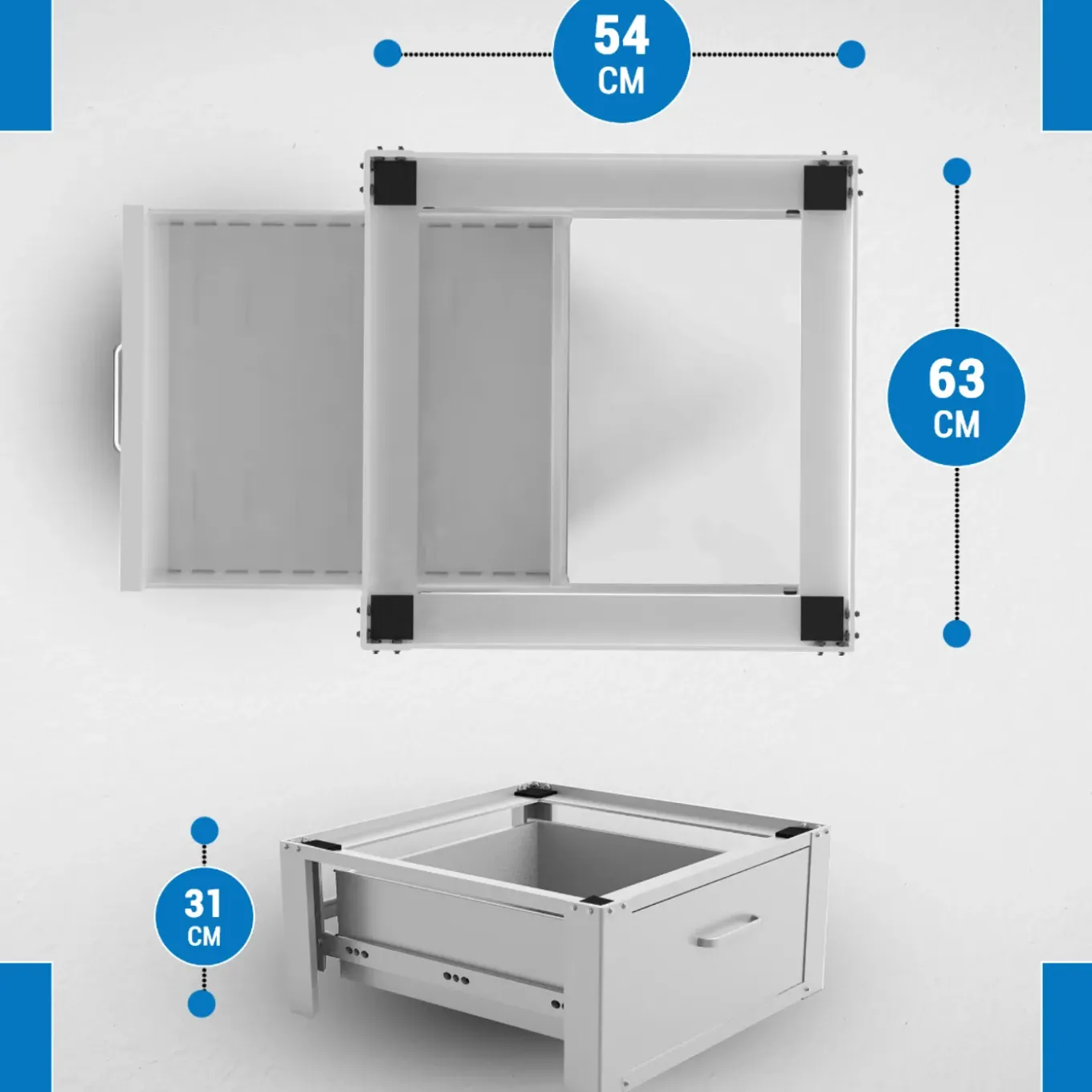 Vonia Wasmachine Verhoger - Wasmachine Verhoger met lade - Wasmachine Sokkel - 63x54x31 - Wit