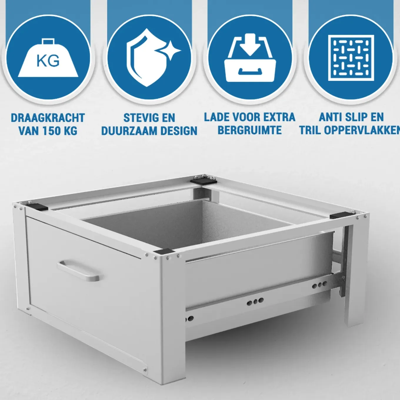 Vonia Wasmachine Verhoger - Wasmachine Verhoger met lade - Wasmachine Sokkel - 63x54x31 - Wit