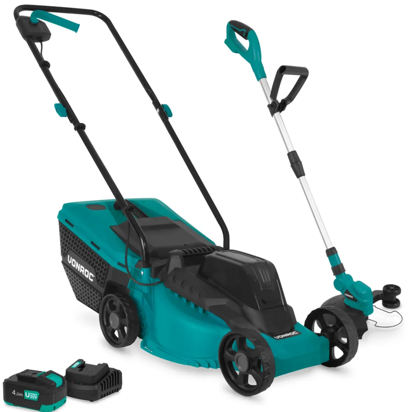 VONROC Accu Grasmaaier 20v En Grastrimmer 20v - Complete Set - Incl. 4.0ah Accu En Snellader