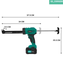 Vonroc Accu Kitspuit 20v - Duwkracht 1.18kn/120kg - Anti-drip Systeem - Variabele Snelheidsregeling
