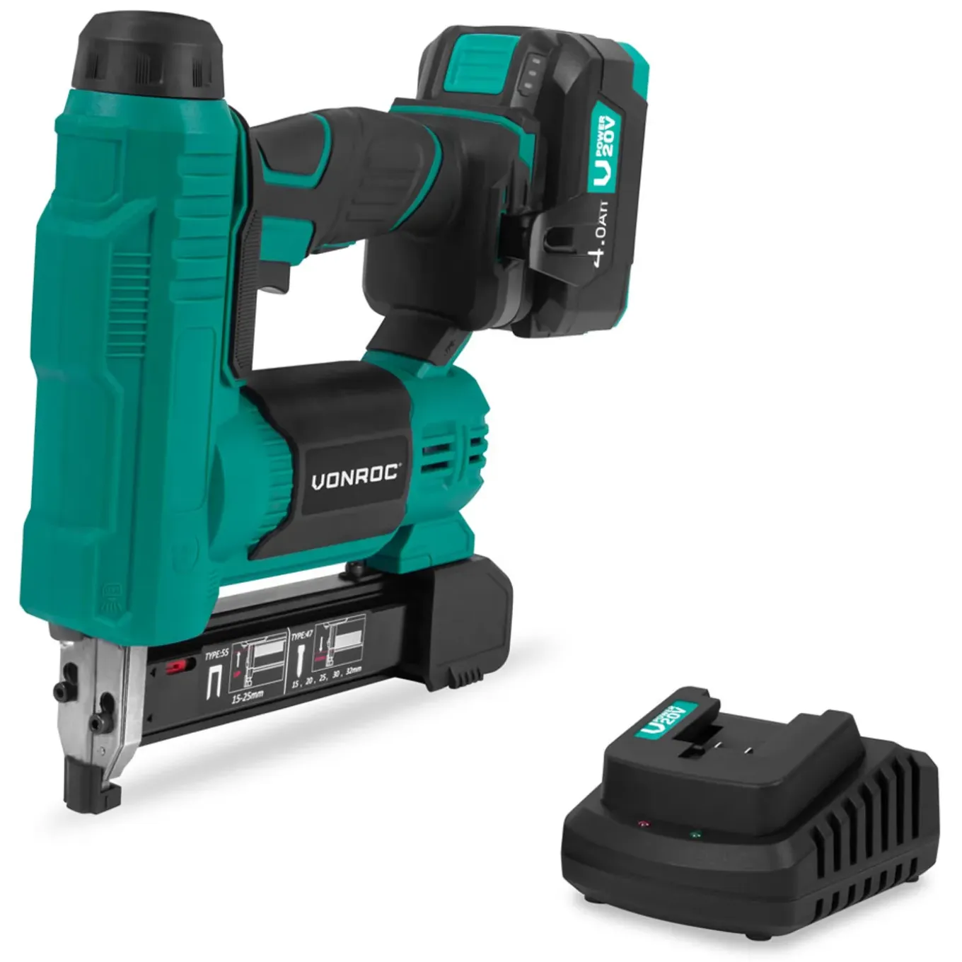 Vonroc Accu Tacker 20v –4.0ah - Incl. Spijkers En Nieten | Incl. Accu En Snellader