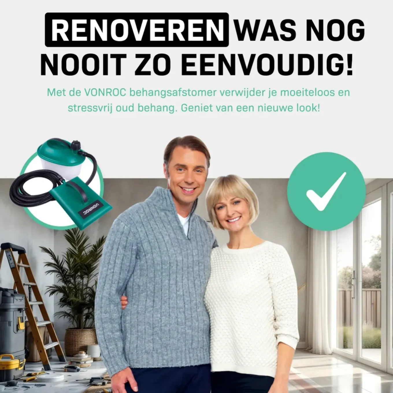 Vonroc Behangafstomer – 2000w – 4.5liter & 3.5m Slang