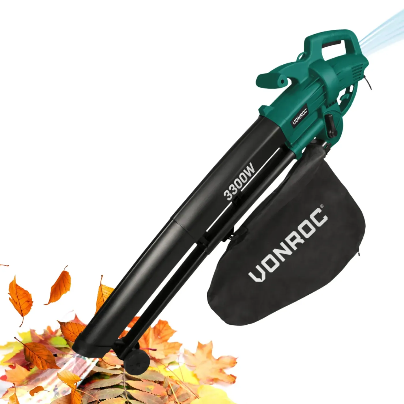 VONROC Bladblazer 3300w - 3-in-1- Blazen - Zuigen - Versnipperen - 270km/h - 40l