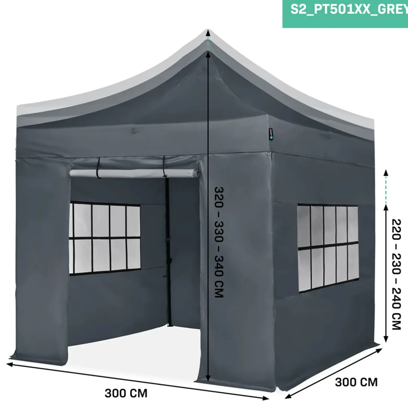 Vonroc Easy-up Partytent – 3x3 M - Opvouwbaar – Uv Bescherming - Waterdicht – Stalen Frame - Grijs