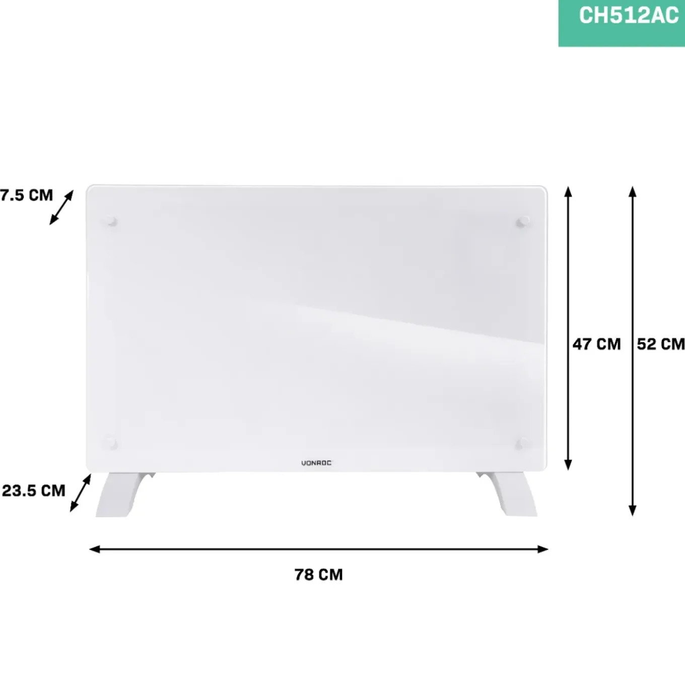 Vonroc Luxe Elektrische Kachel – Convector - Glazen Paneel – 2000w - Wit | Wifi
