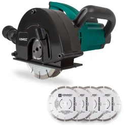 VONROC Muurfrees – Sleufmachine – 1700w – Diam.150mm – Incl. 6 Stuks Diamantschijven & Opbergtas