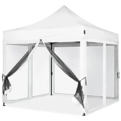 VONROC Premium Easy-up Partytent - 3x3m - Incl. Muggennet Zijwanden - Stalen Frame - Beige