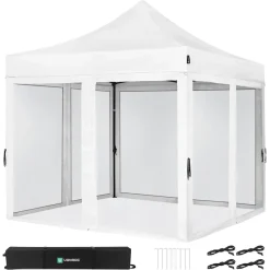 VONROC Premium Easy-up Partytent - 3x3m - Incl. Muggennet Zijwanden - Stalen Frame - Beige