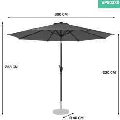 Vonroc Premium Stokparasol Recanati Diam.300cm – Incl. Beschermhoes - Kantelbaar – Uv Werend - Grijs
