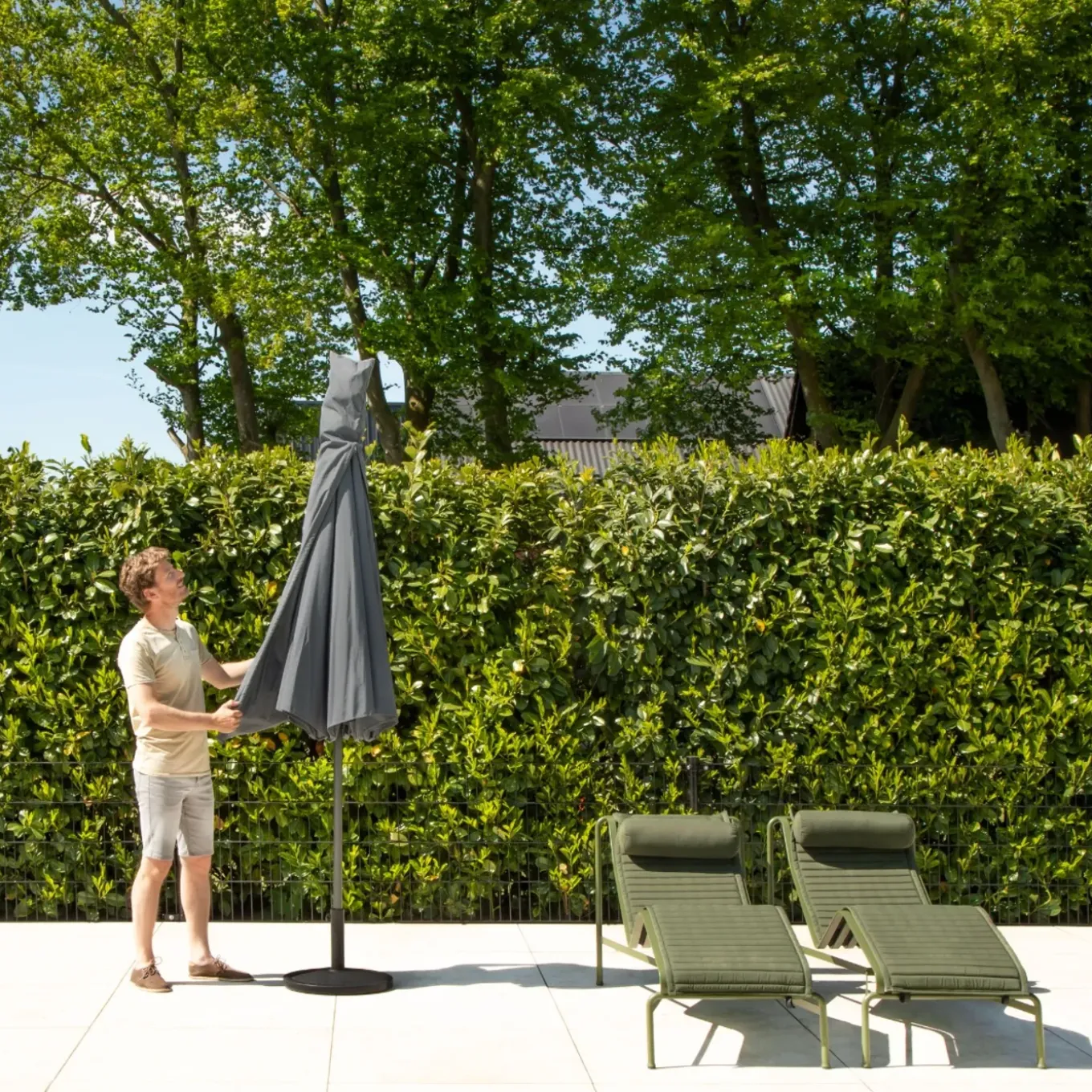 Vonroc Premium Stokparasol Recanati Diam.300cm – Incl. Beschermhoes - Kantelbaar – Uv Werend - Grijs