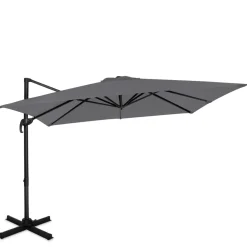 VONROC Premium Zweefparasol Pisogne 300x300cm – Incl. Kruisvoet & Beschermhoes – Grijs