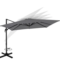 VONROC Premium Zweefparasol Pisogne 300x300cm – Incl. Kruisvoet & Beschermhoes – Grijs