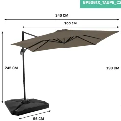 VONROC Premium Zweefparasol Pisogne 300x300cm – Incl. Vulbare Tegels, Kruisvoet & Beschermhoes
