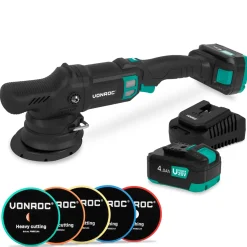 Vonroc Pro Excentrische Polijstmachine 20v - 125mm - Incl. 2x 4.0ah Accu, Lader En 5 Polijstschijven