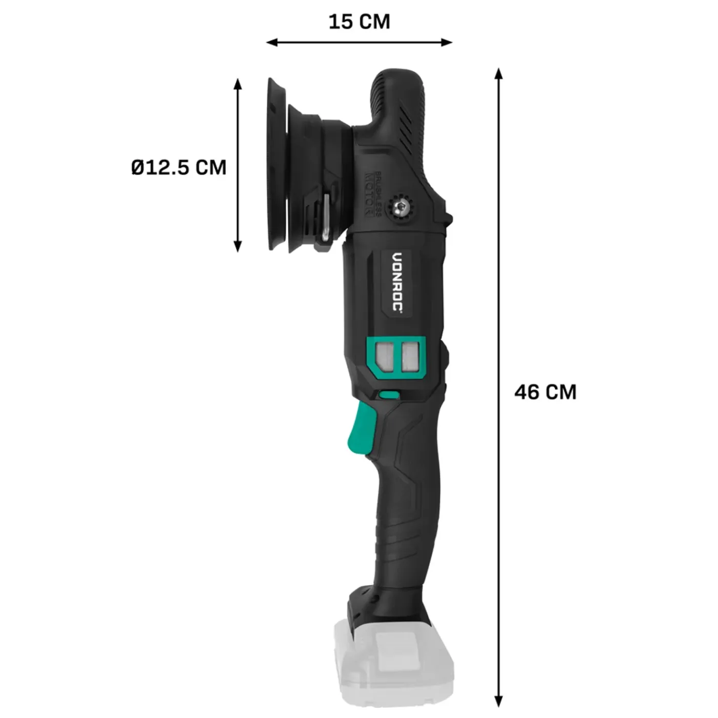 VONROC Pro Excentrische Polijstmachine 20v - 125mm – 7 Snelheden - Steunschijf - Excl. Accu En Lader
