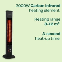 VONROC Staande Terrasverwarmer Lipari 2000w – Heater - Carbon Infrarood - Incl. Afstandsbediening
