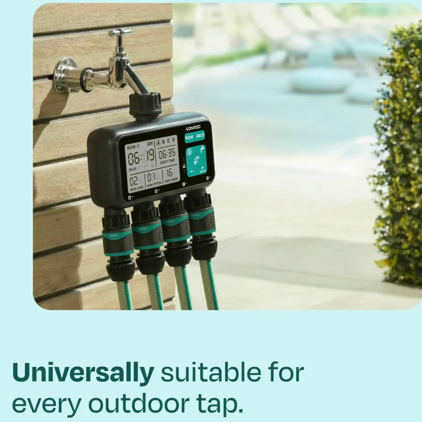 Vonroc 4-weg Watertimer – Besproeiingscomputer Voor 4 Zones – Instelbare Tijd -frequentie Per Zone