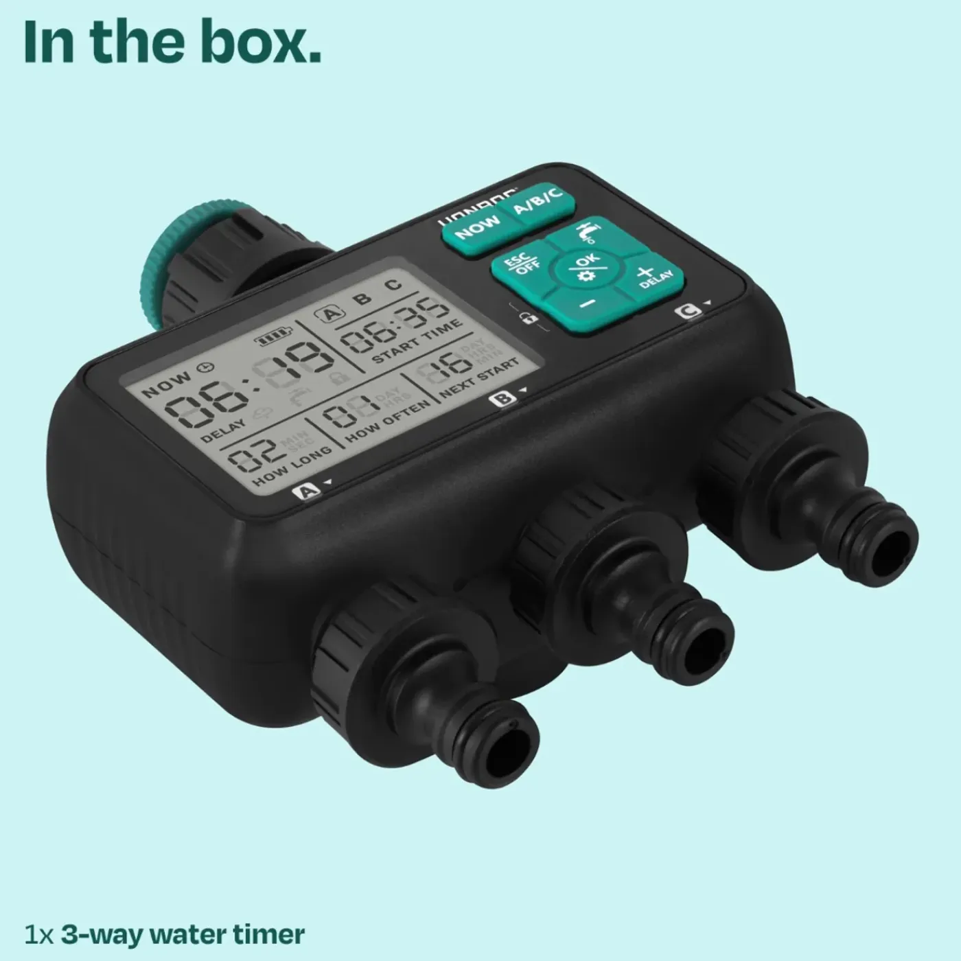 VONROC 3-weg Watertimer - Instelbare Bewateringstijd Voor 3 Zones - Frequentie Per Zone