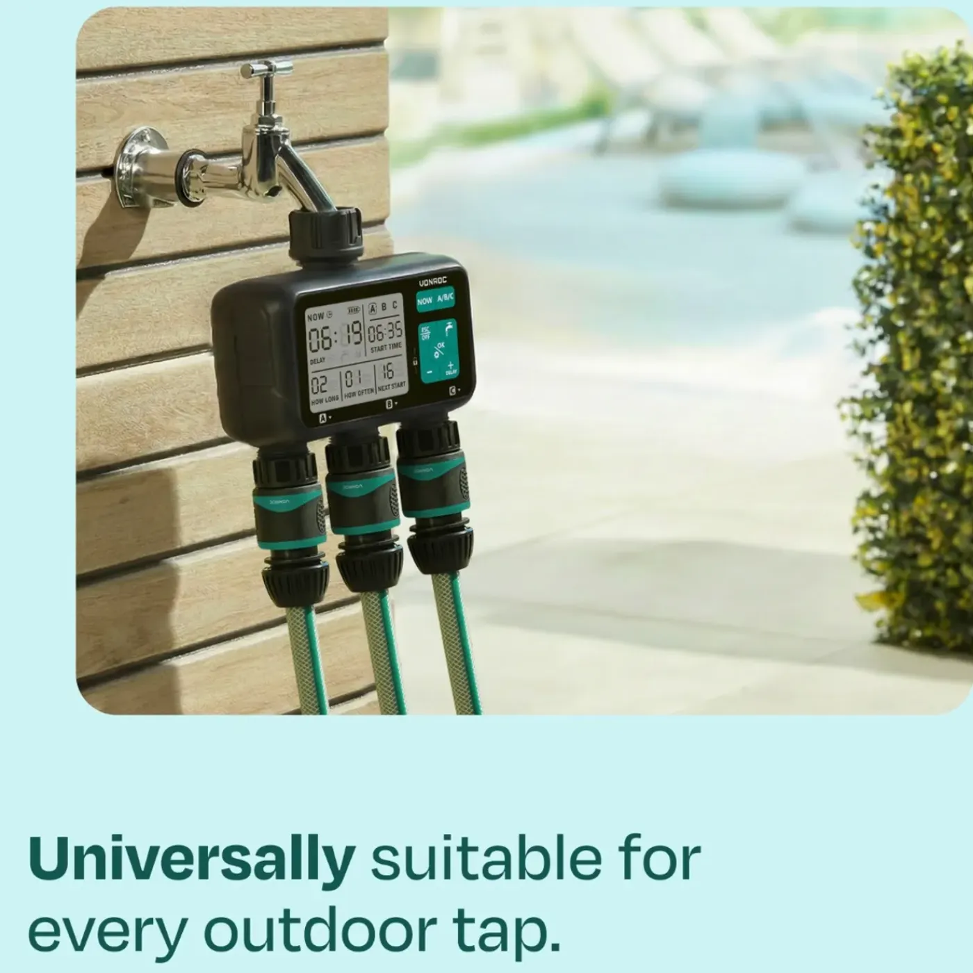 VONROC 3-weg Watertimer - Instelbare Bewateringstijd Voor 3 Zones - Frequentie Per Zone