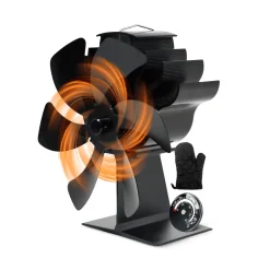 Vulpes Goods Houtkachel Ventilator - Haard Ventilator - Ecofan - 6 Bladen - Zwart