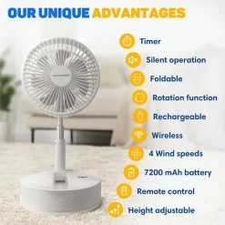 Vulpes Goods Tafelventilator - Fluisterstil - Oplaadbaar - Timer - Afstandsbediening